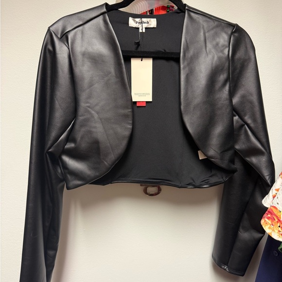 Popilush Jackets & Blazers - Poplush Women's Black Faux Leather Cropped Bolero Jacket